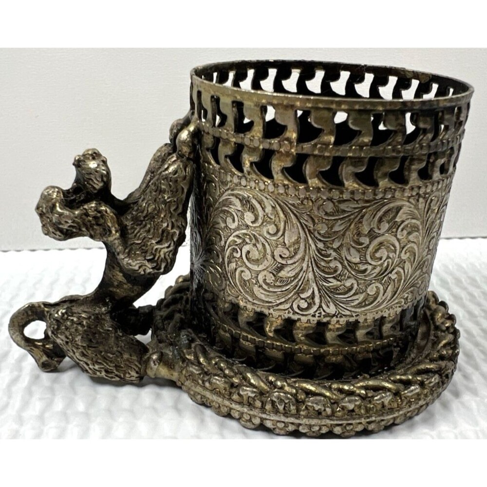 Vintage Perfume Holder Filigree Poodle Ormolu Style Brass Dresser Vanity